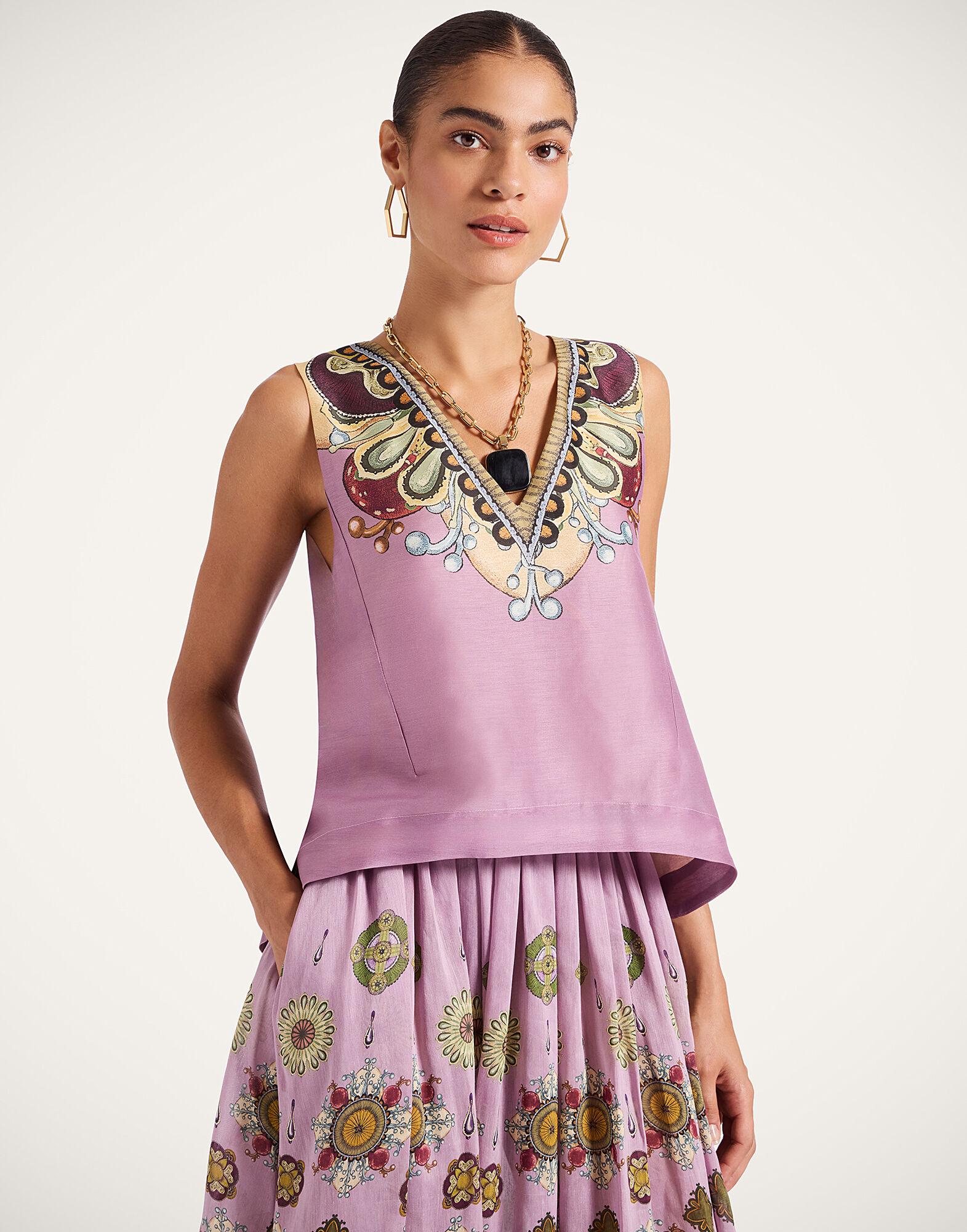 La DoubleJ V-Neck Scala Top Nucleus Plac&eacute;e Dusty Pink TOP0167LIN010NUC06PI10