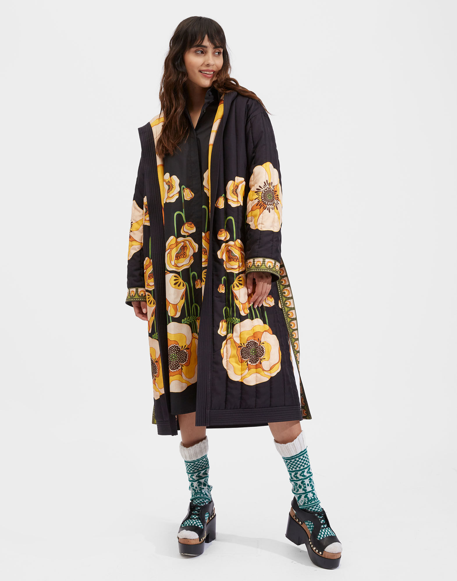 La DoubleJ Big Shirt Dress Poppies Black Plac&eacute;e DRE0280COT015PPP0002