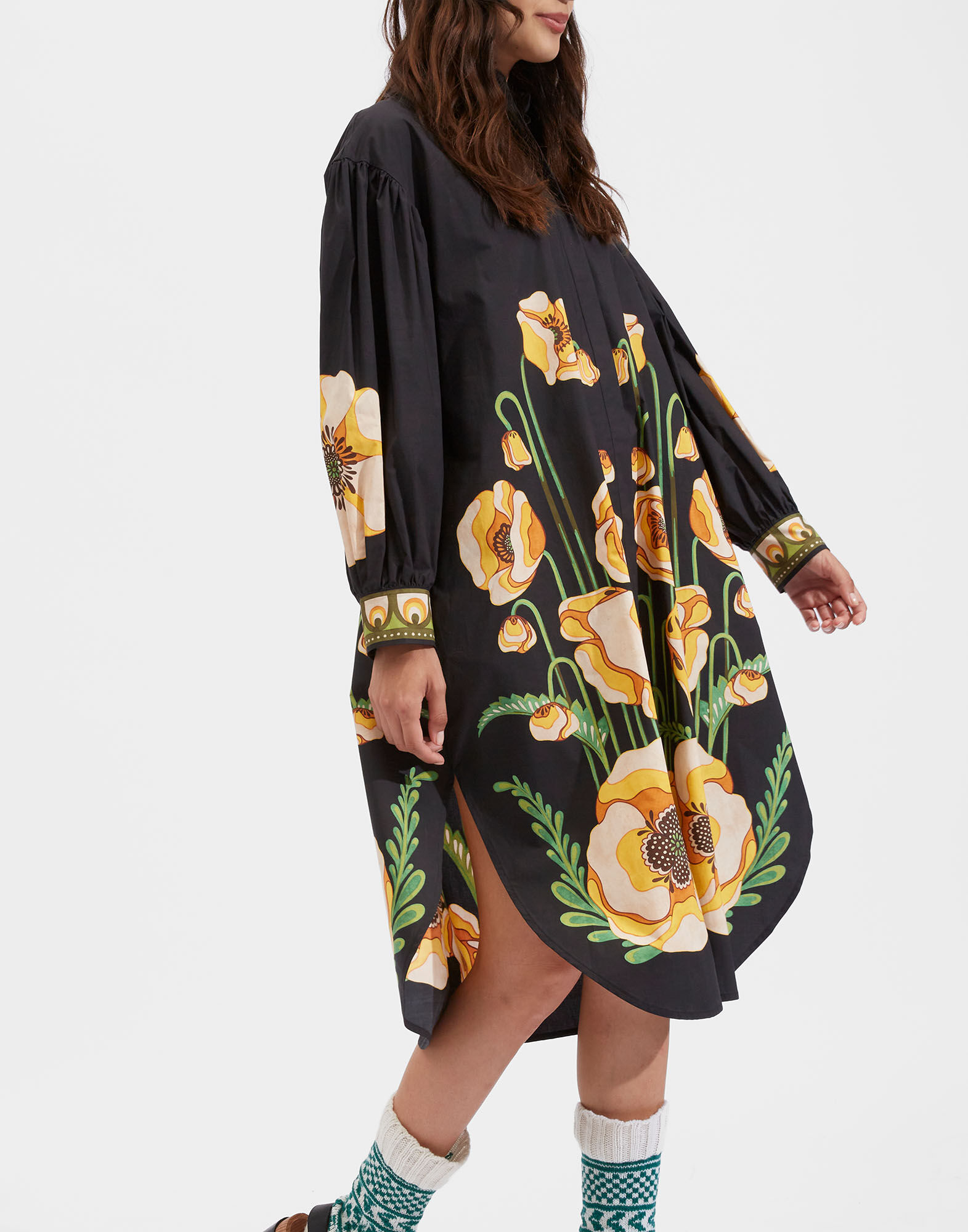 La DoubleJ Big Shirt Dress Poppies Black Plac&eacute;e DRE0280COT015PPP0002
