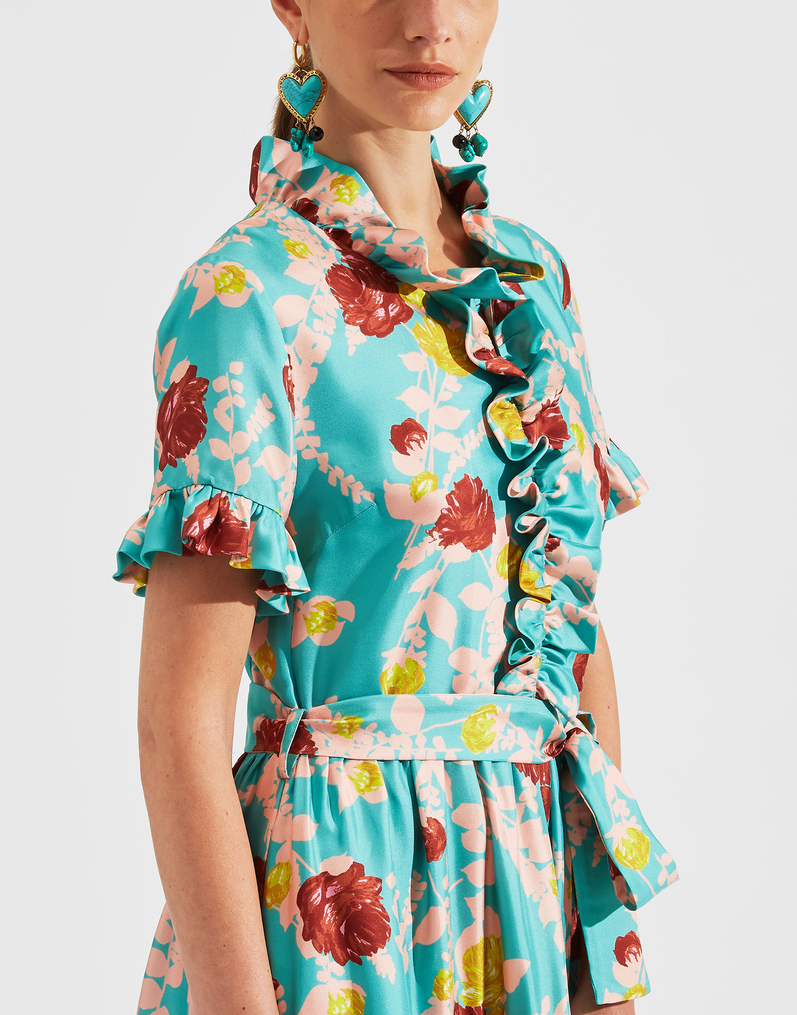 LaDoubleJ Long And Sassy Dress Winter Rose Turchese DRE0017SIL001WTR0002