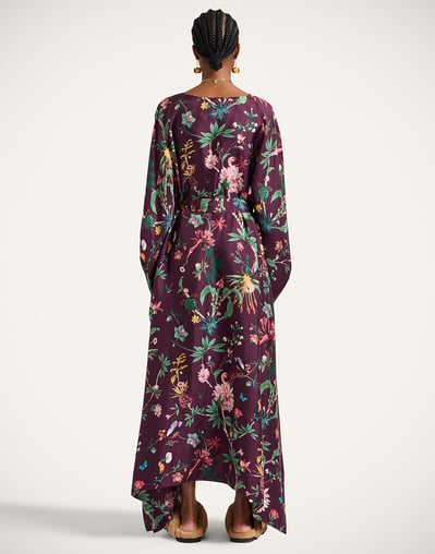 La DoubleJ Dresses Women - Square Kaftan Zooflora Burgundy L 100% Silk La DoubleJ Dresses Women - Square Kaftan Zooflora Burgundy L 100% Silk