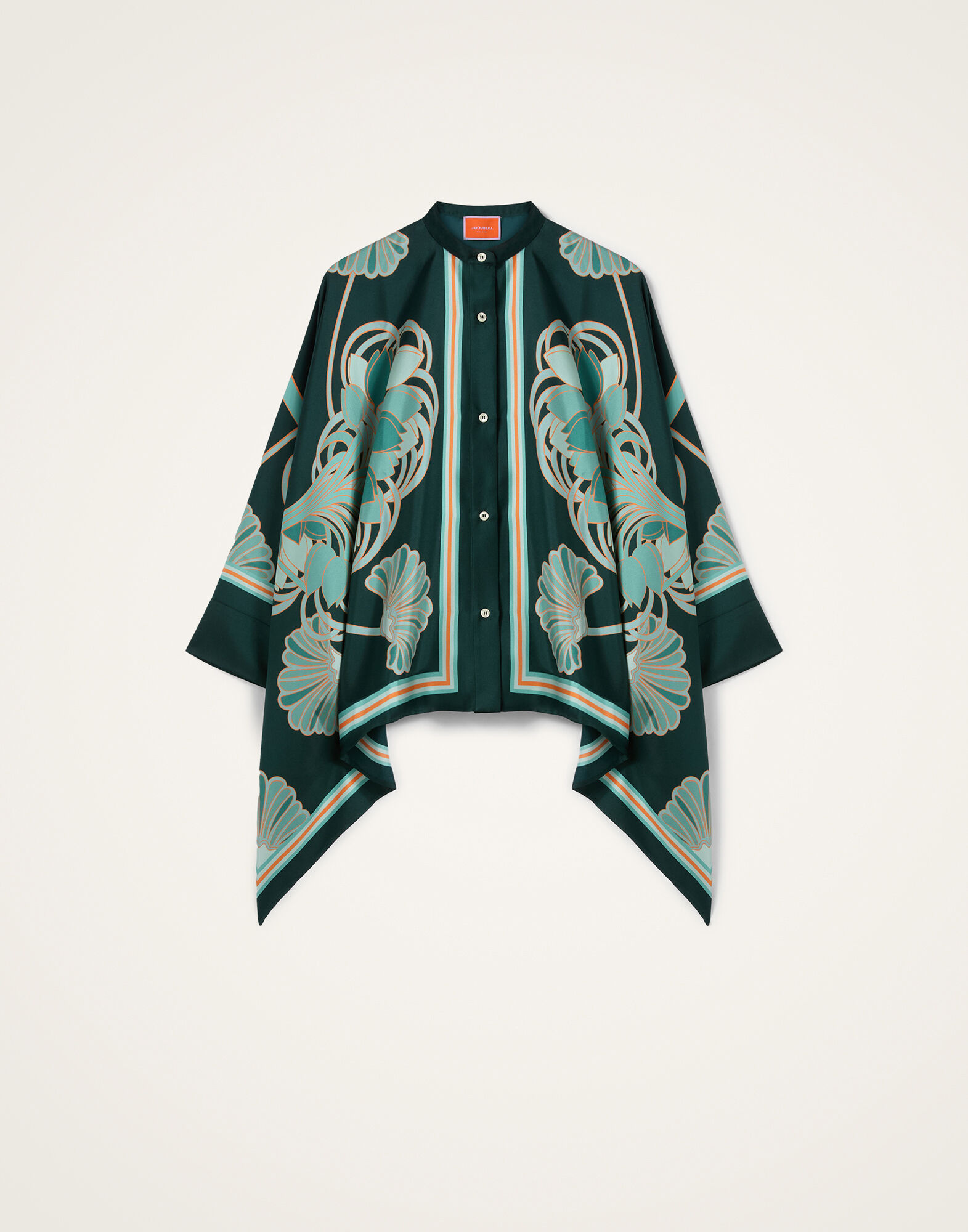 La DoubleJ Foulard Shirt Blooming Tulip Plac&eacute;e Dark Green SHI0059SIL001BTU01GR03