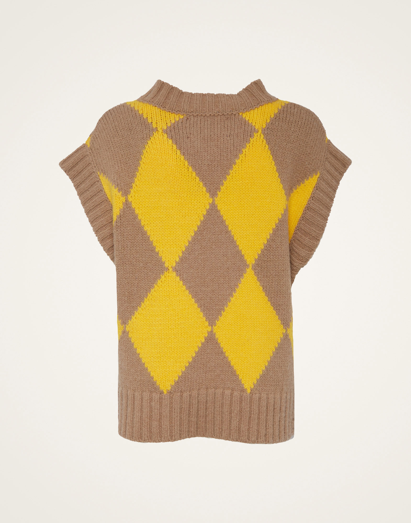 La DoubleJ Argyle Gilet Camel/Yellow TOP0077KNI064VAR0125