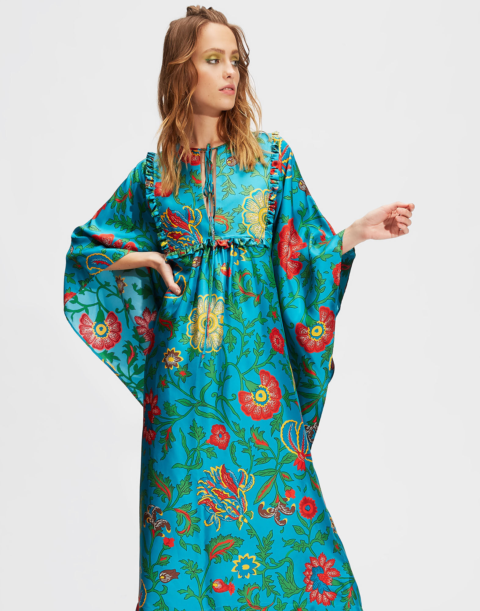 LaDoubleJ Talitha Kaftan Dragon Flower Turchese DRE0048SIL001DRA0005