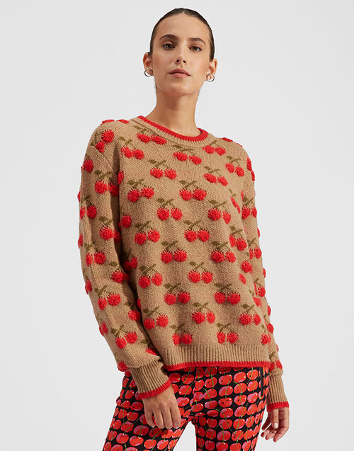 La DoubleJ Cherry Sweater Camel/Red PUL0103KNI064VAR0129