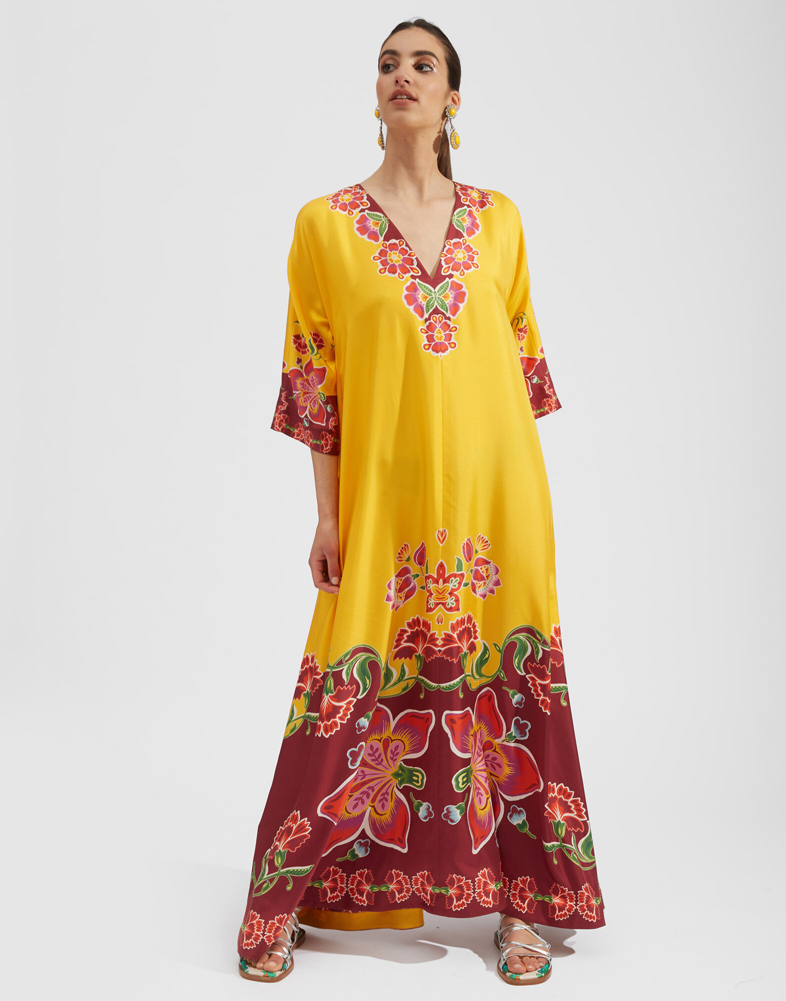 La DoubleJ Muumuu Dress Folk Flowers Giallo Plac&eacute;e DRE0225SIL006FFL0001