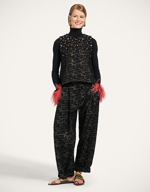 La DoubleJ Pleated Pants Bicolor Black TRO0214WOL040BIC01BL01