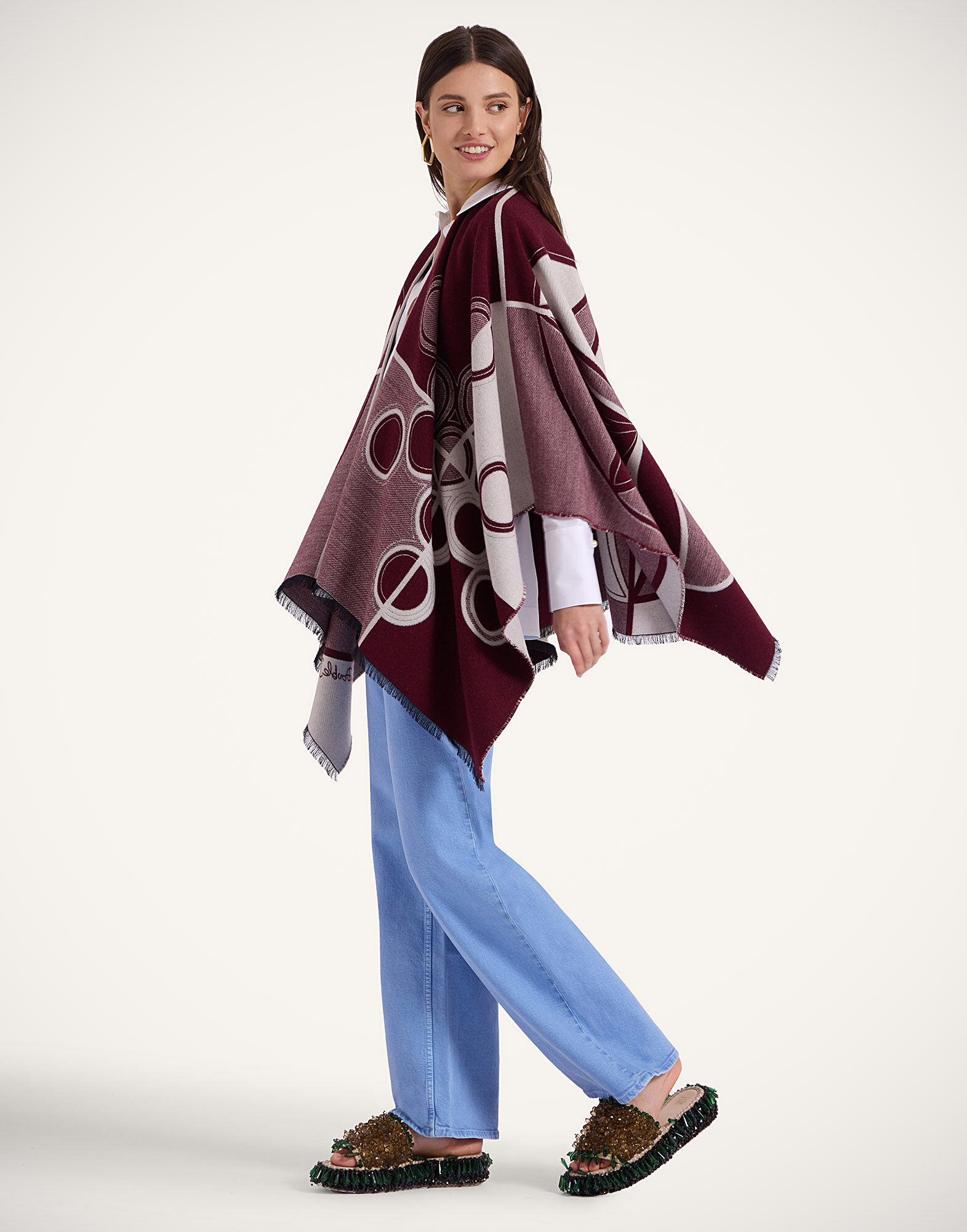 La DoubleJ Poncho Eclipse Plac&eacute;e Burgundy SCA0064WOL027ECL05RE02
