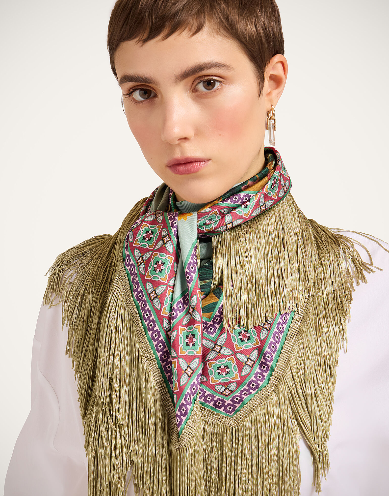 La DoubleJ Reversible Fringe Foulard 90 Zooflora Plac&eacute;e Light Blue SCA0073SIL006ZOF06BU01