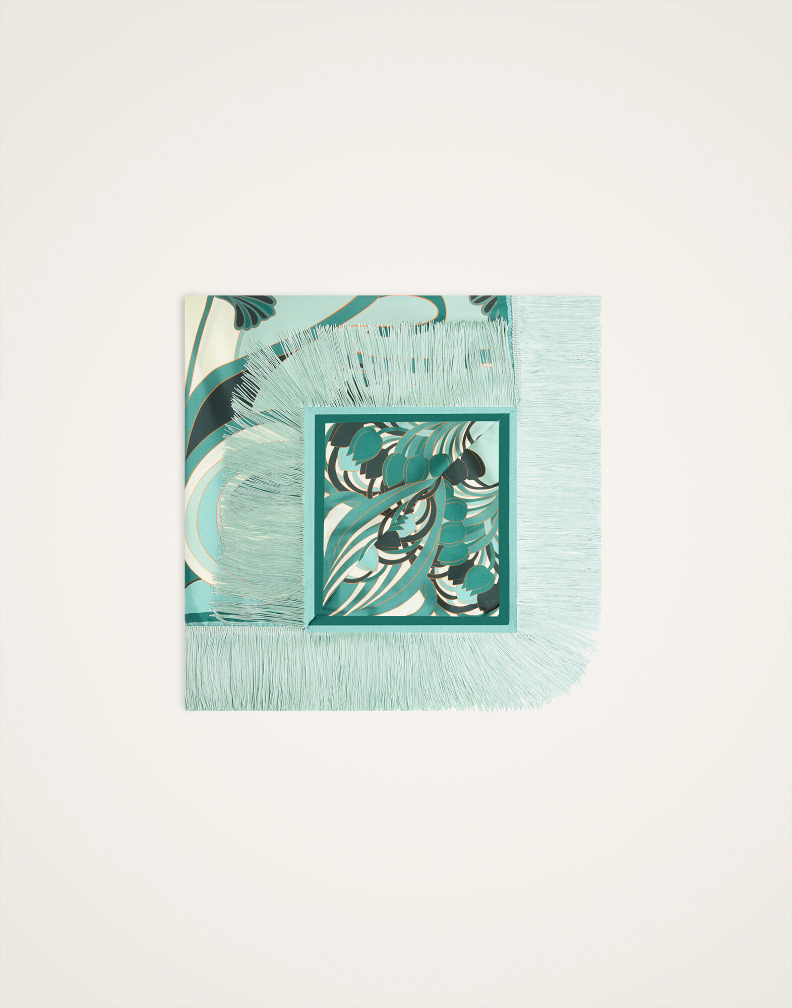 La DoubleJ Reversible Fringe Foulard 90 Blooming Tulip Plac&eacute;e Mint SCA0073SIL006BTU01GR11