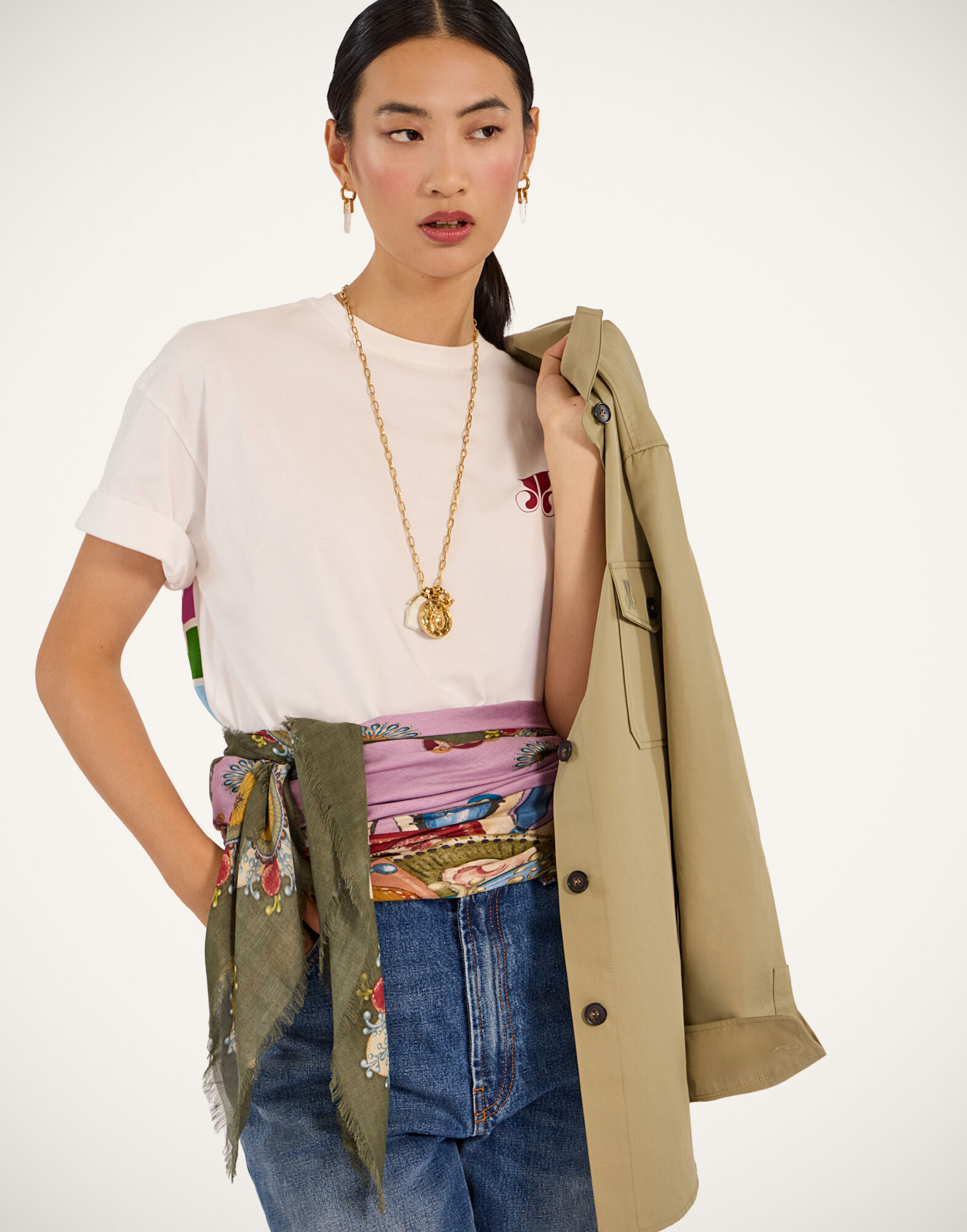 La DoubleJ Foulard 140 Nucleus Plac&eacute;e Dusty Pink SCA0060MOS001NUC06PI10