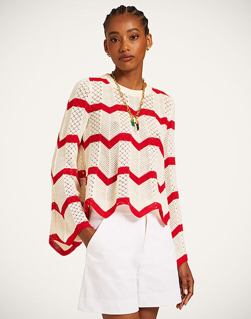 La DoubleJ Chevron Crop Sweater Red PUL0146KNI084VA170RE01