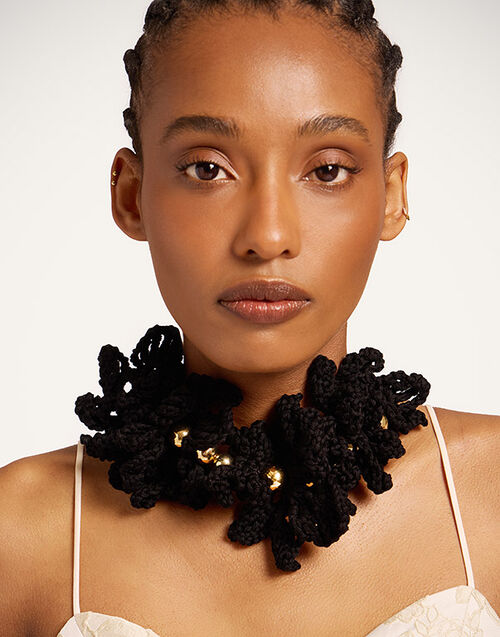 La DoubleJ Bonanza Choker Black Cotton Crochet NEC0062CRH001MUL60BL01