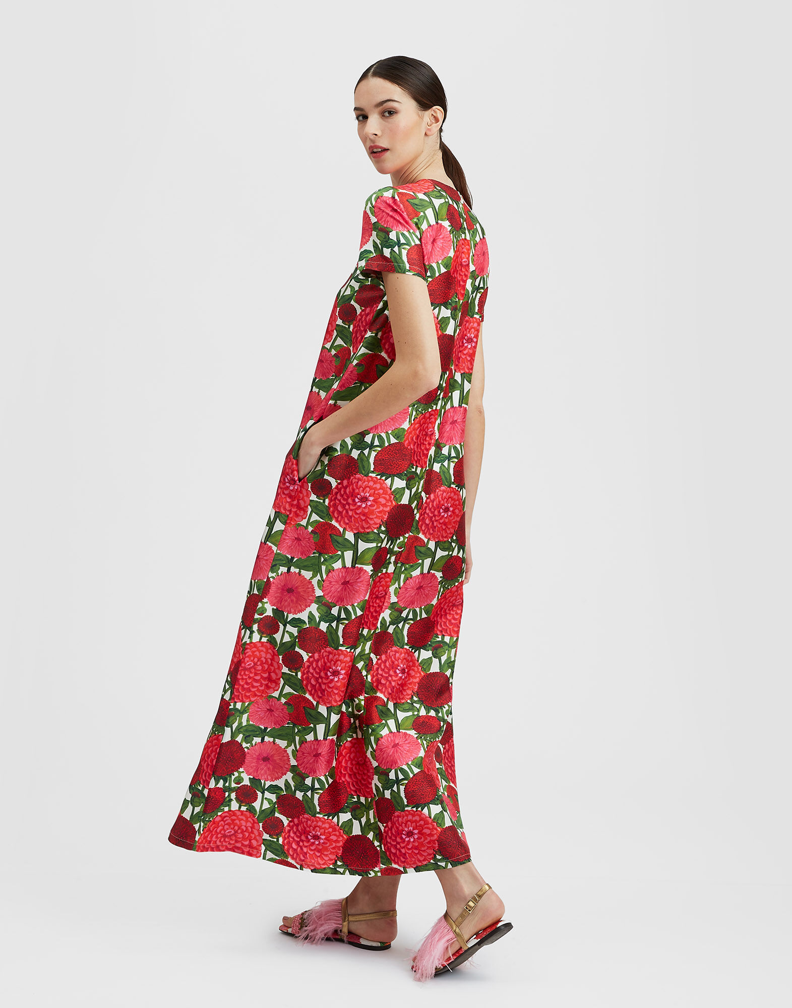 La DoubleJ Swing Dress Pink Dahlias DRE0001SIL001DAH01PI01