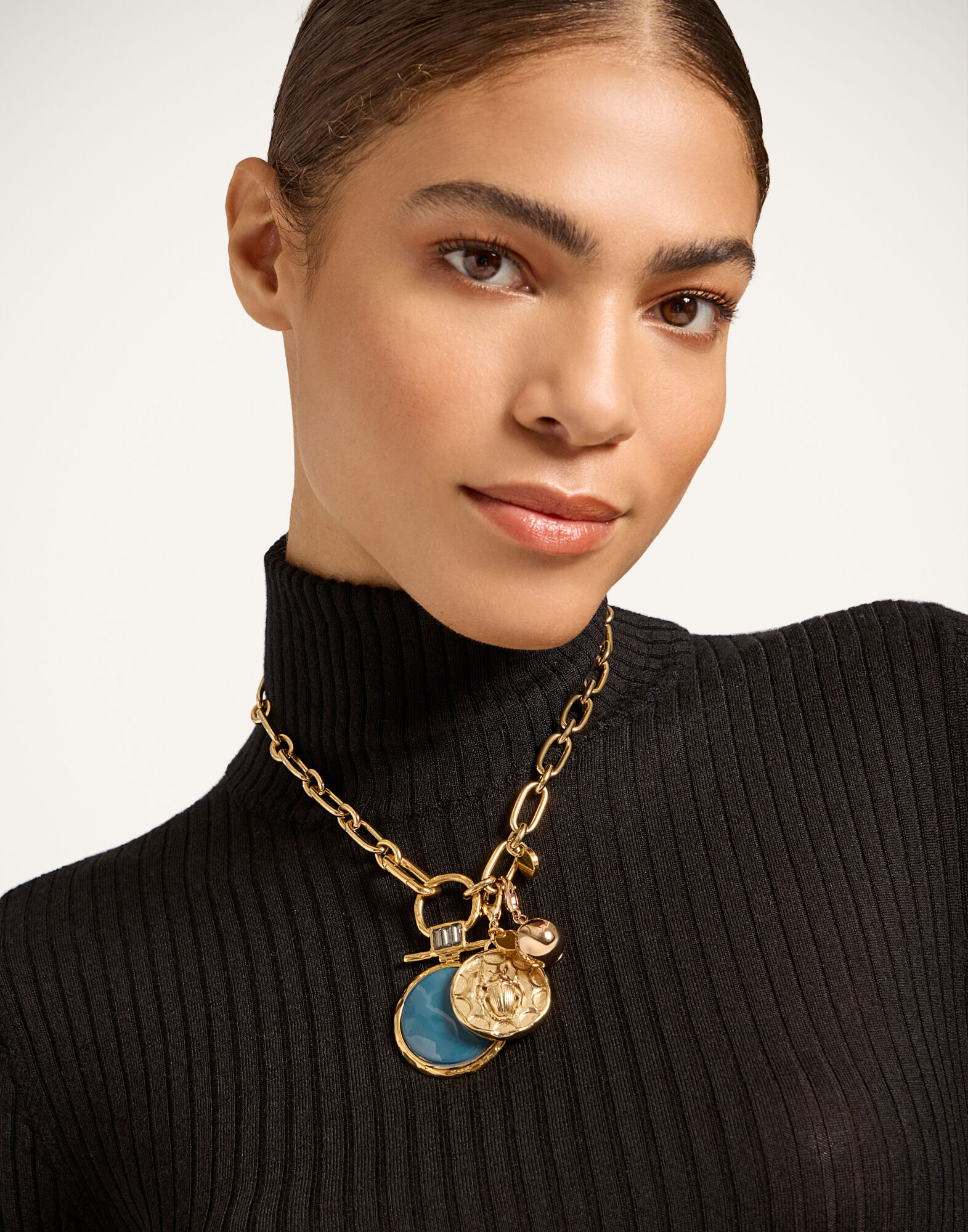 La DoubleJ Shen Loop Necklace 24k Gold Plate & Blue Enamel NEC0024BRA003SOLIDBU03