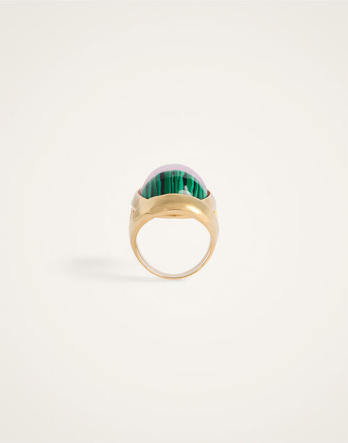La DoubleJ Spells Ring 24K Gold Plate, Malachite, And Pink Quartz RIN0019BRA003VA537YE05