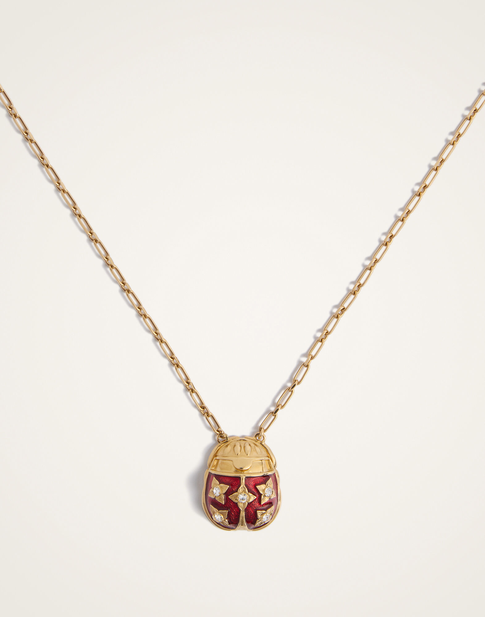 La DoubleJ Lady Scarab Necklace 24K Gold Plate & Rhinestone NEC0053MET002SOLIDRE01
