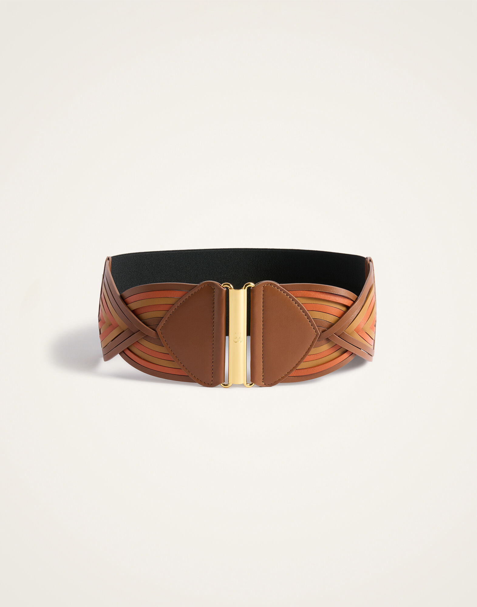 La DoubleJ Rainbow Belt Color Block Orange & Camel BEL0019LEA003CLB29OR02