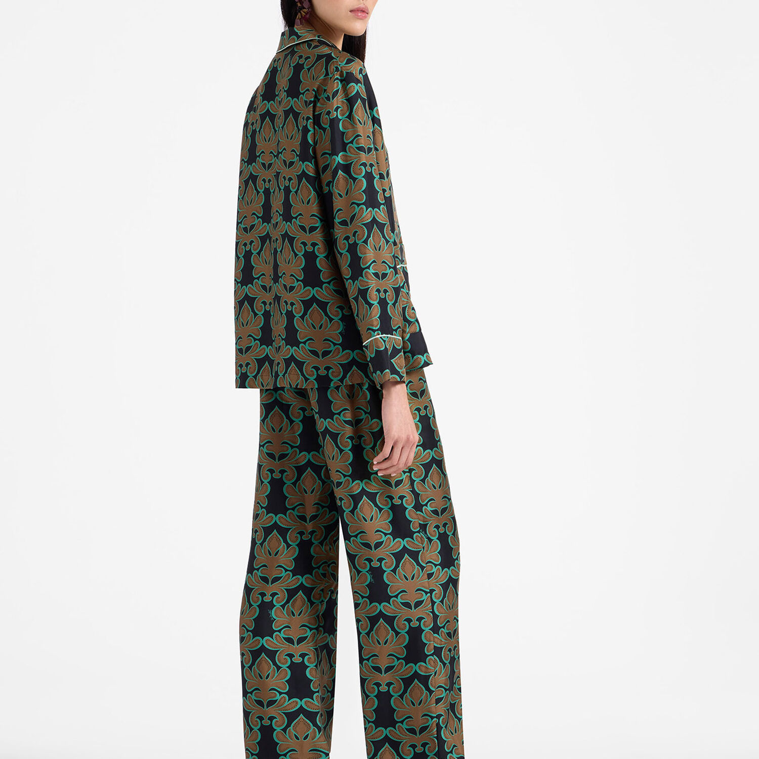 La Doublej La Double J Pajama Printed Silk-satin Shirt In Herald Black