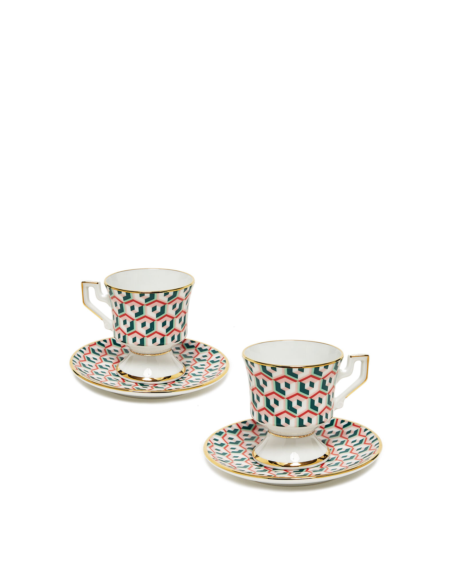 Cubi Rosso set of 2 espresso cups and saucers in multicoloured - La Double J