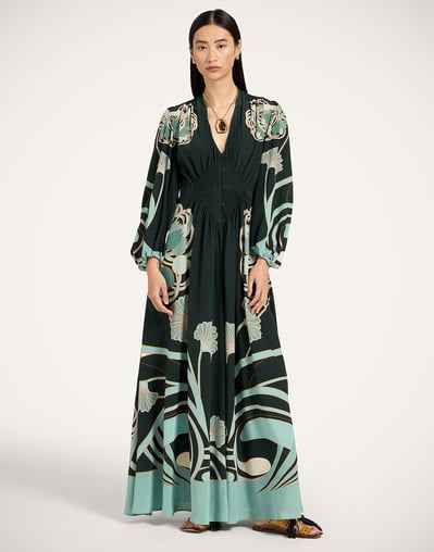 la double j green dress Magnifico floral silk twill maxi dress in green - La Double J