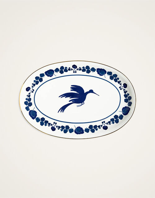 La DoubleJ Oval Platter Wildbird Blue PLA0002CER001BIR01BU03