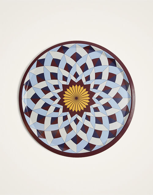 La DoubleJ Large Round Printed Tray Lotus Of Life Blue TRA0006WOD001LOL01BU03