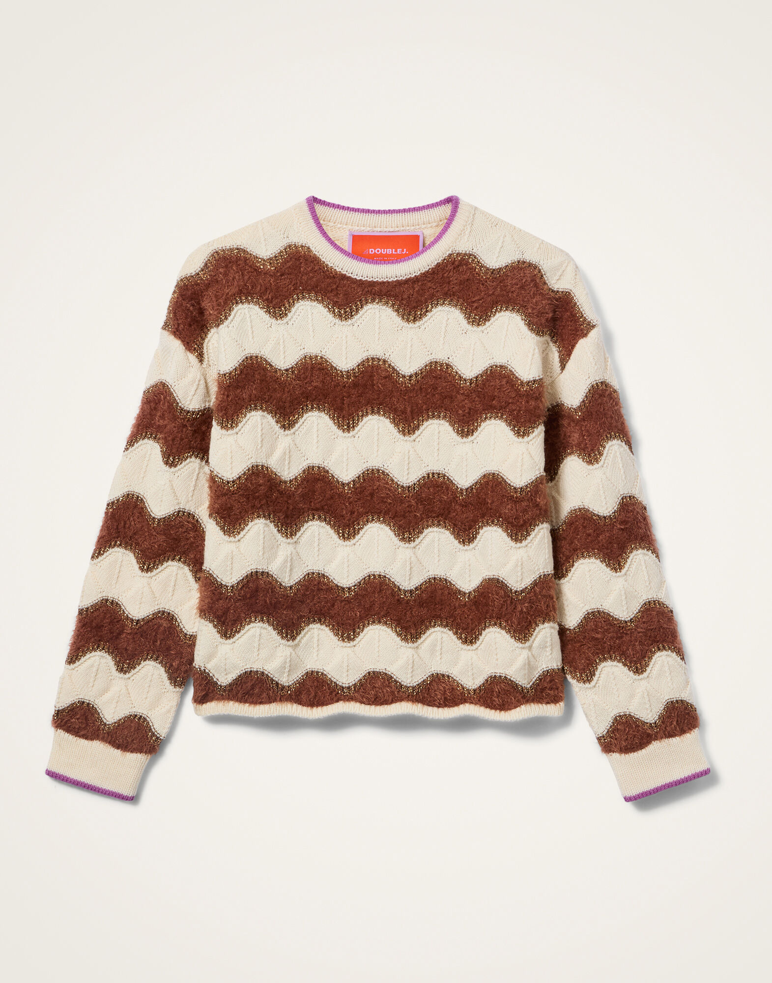 La DoubleJ Hang Ten Sweater Color Block White & Brown PUL0330KNI183VA428WH01