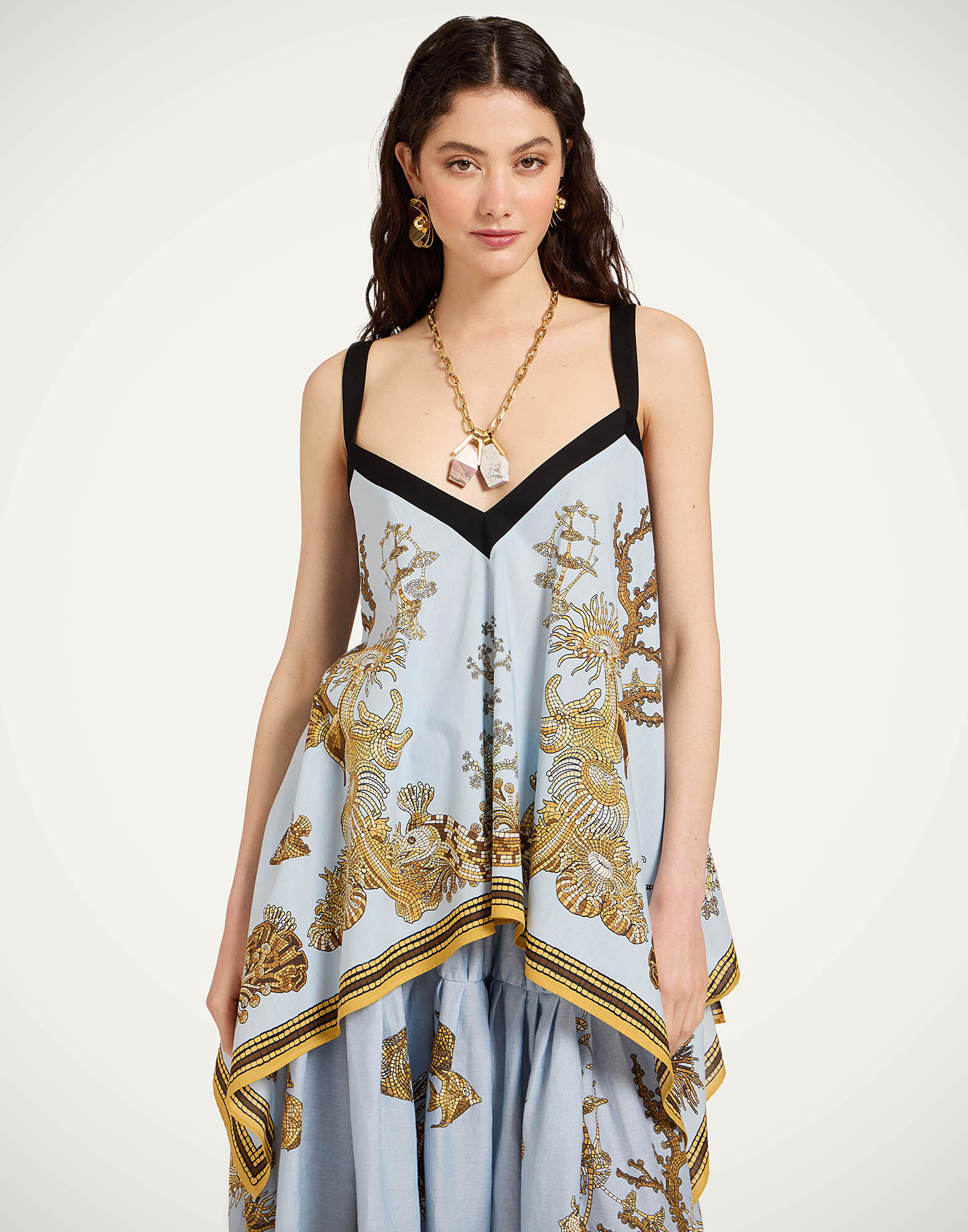 La DoubleJ Cinch Top Oceania Plac&eacute;e Light Blue TOP0210COT056OCE01BU01