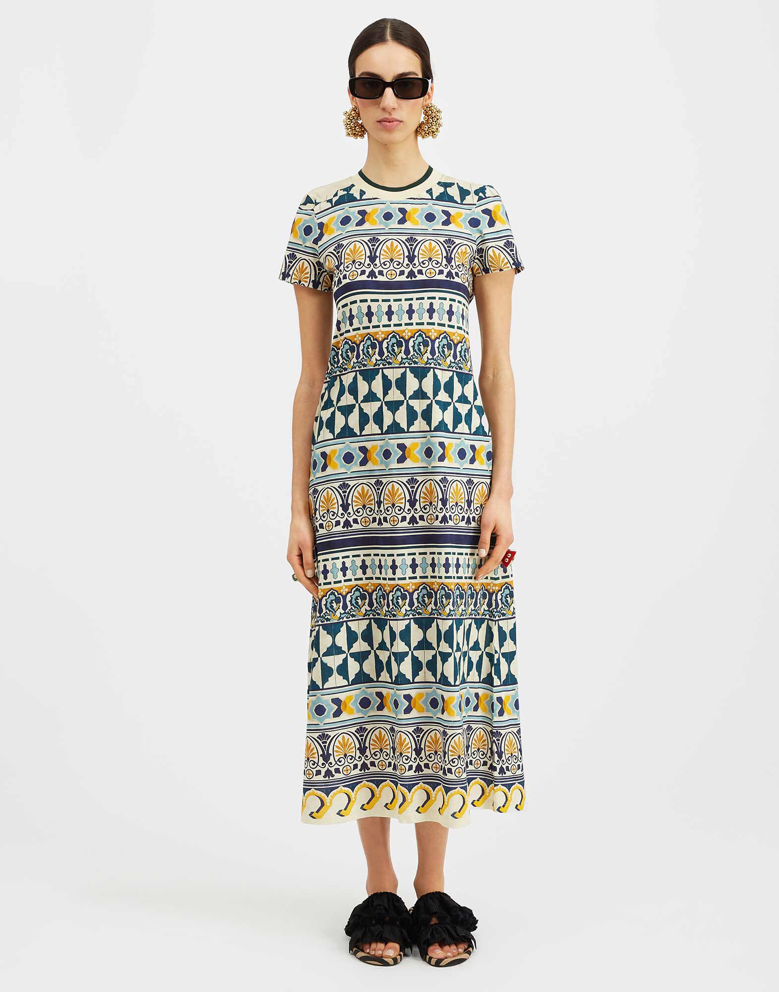 La DoubleJ Sporty Swing Dress Casareale Small Plac&egrave;e Cream DRE0247JER002REA02WH03