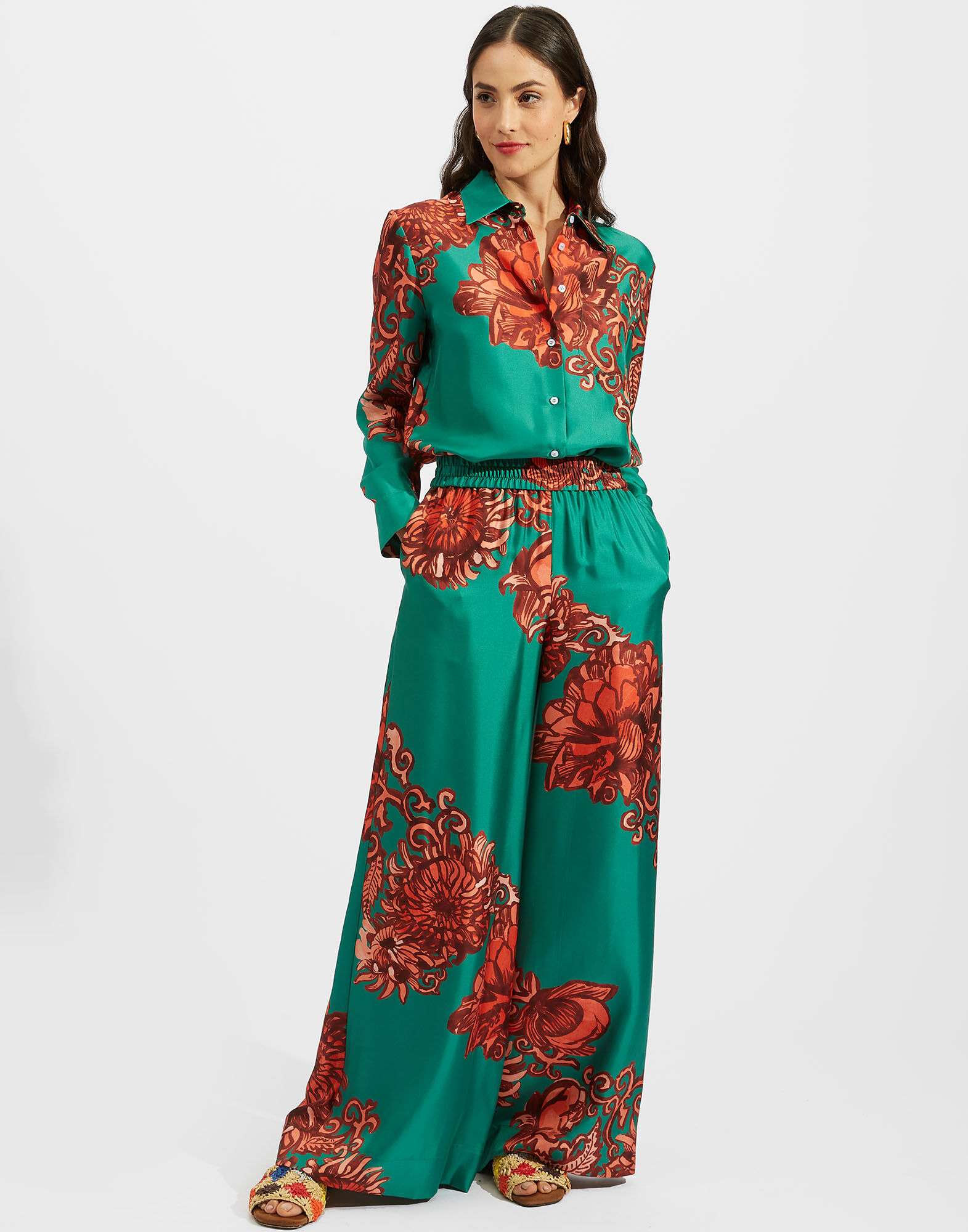 La DoubleJ Palazzo Pants Anemone Ghirlanda TRO0003SIL001ANE03GR02