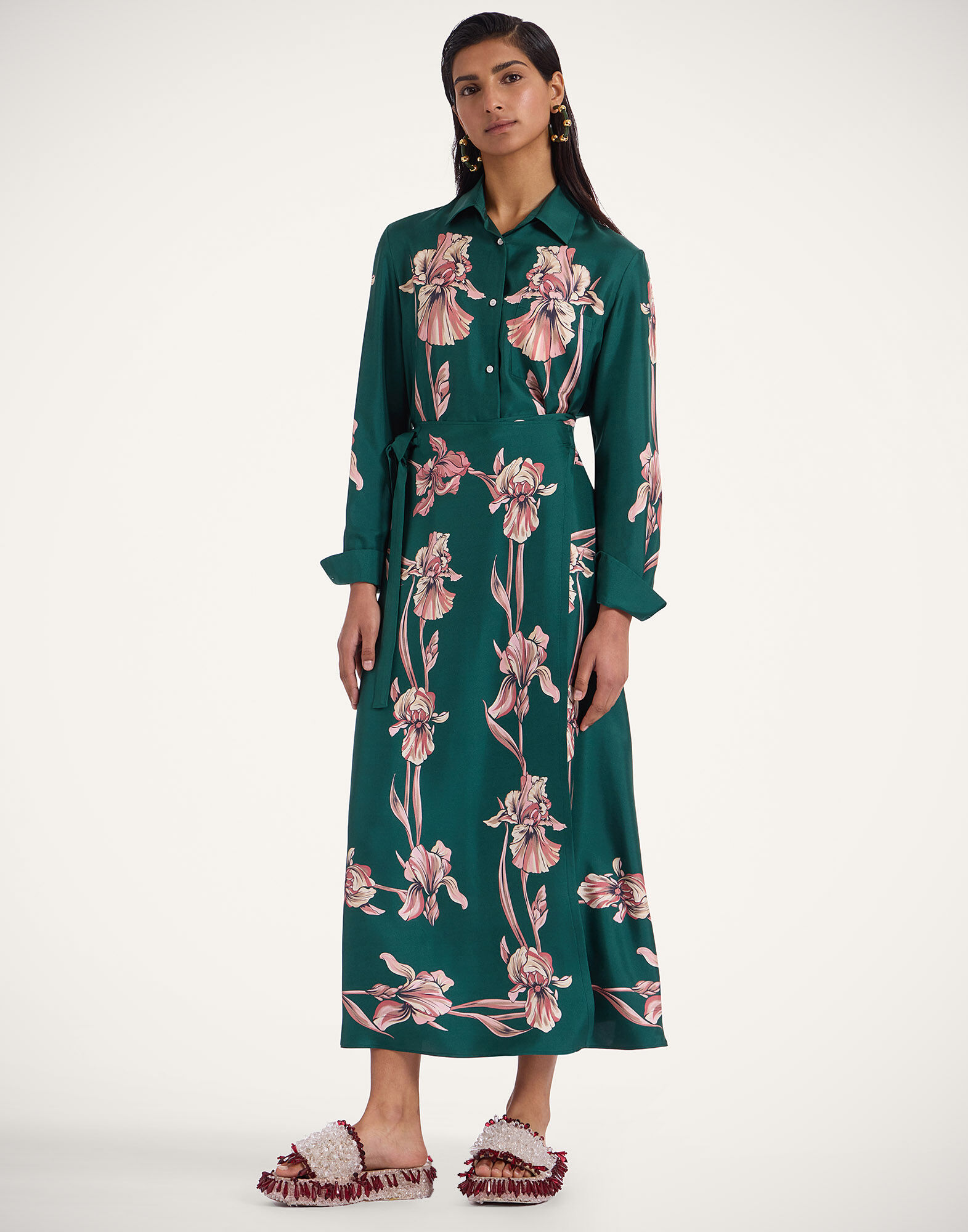 La DoubleJ Sarong Skirt Iris Plac&eacute;e Dark Green SKI0122SIL006IRS07GR03