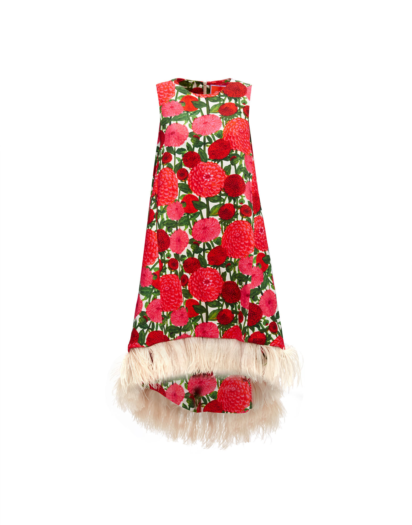 La DoubleJ La Scala High Dress (With Feathers) Pink Dahlias DRE0211COT005DAH0001