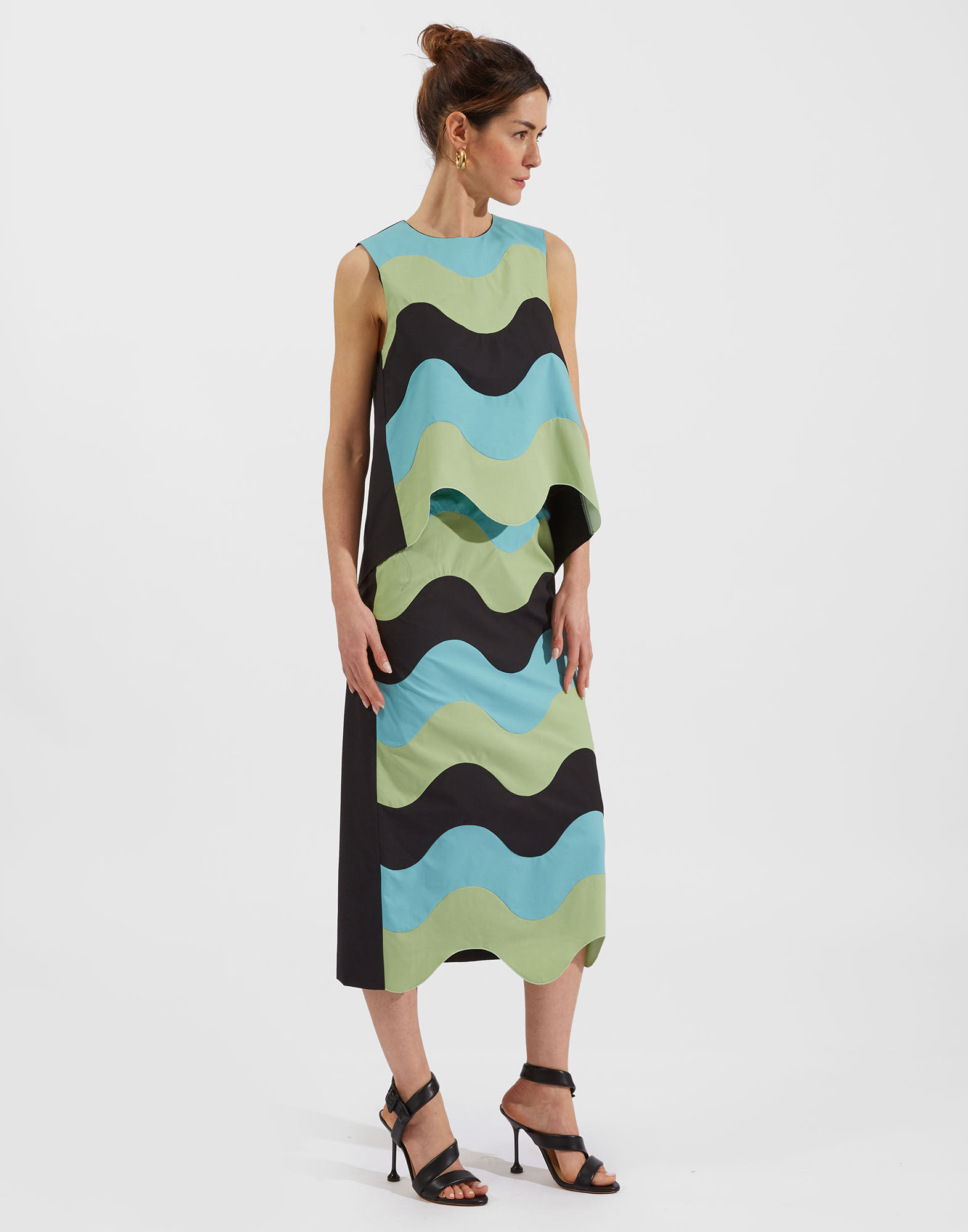 Pencil Skirt Intarsio Waves in Color Block Nero for Women | La