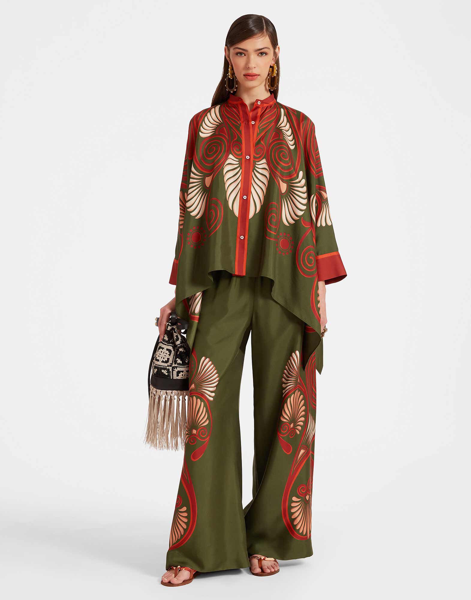 La DoubleJ Foulard Shirt Kerylos Plac&eacute;e Dark Green SHI0059SIL006KER01GR03