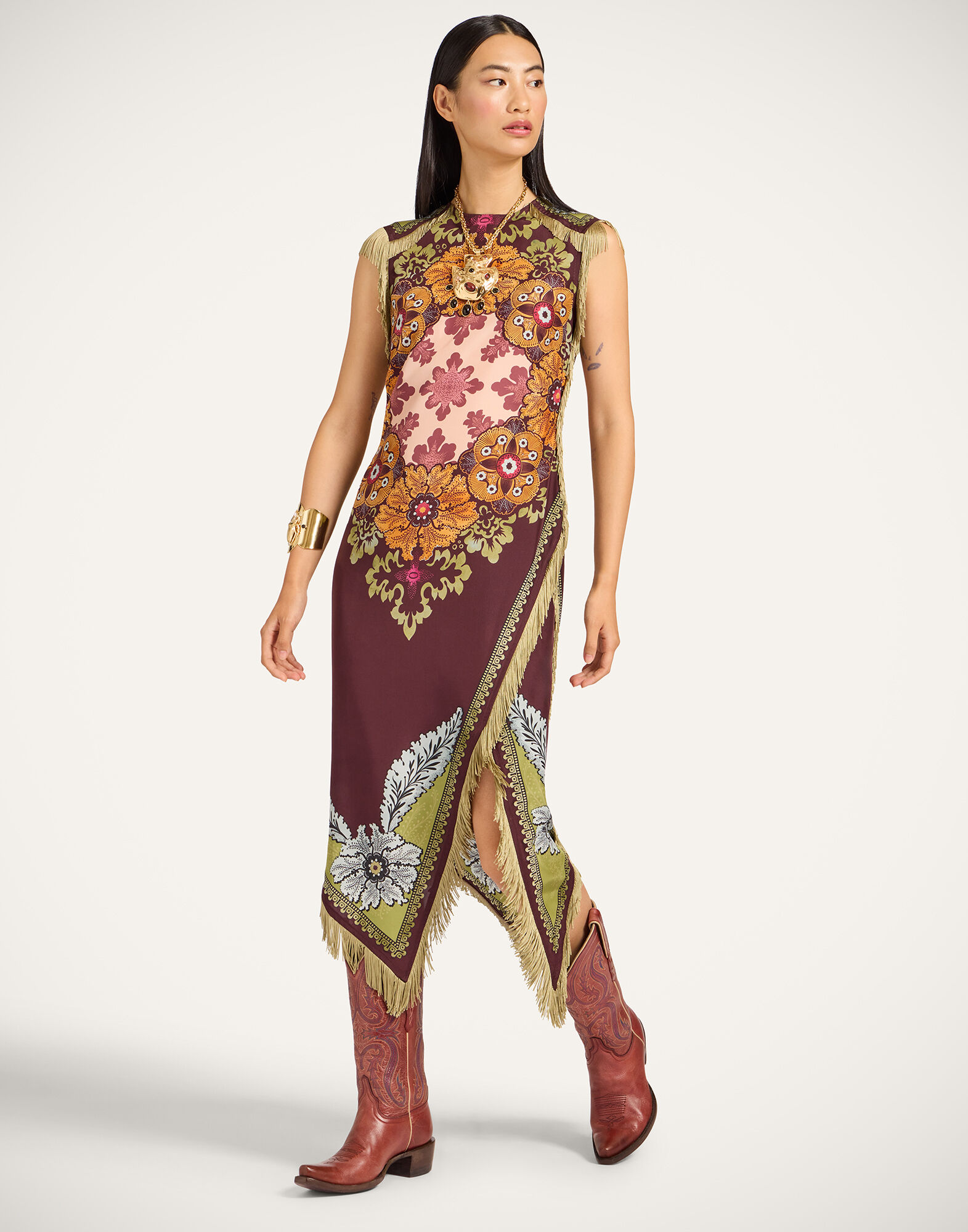 Scarf Dress in Bounty Placée Burgundy for Women | La DoubleJ US