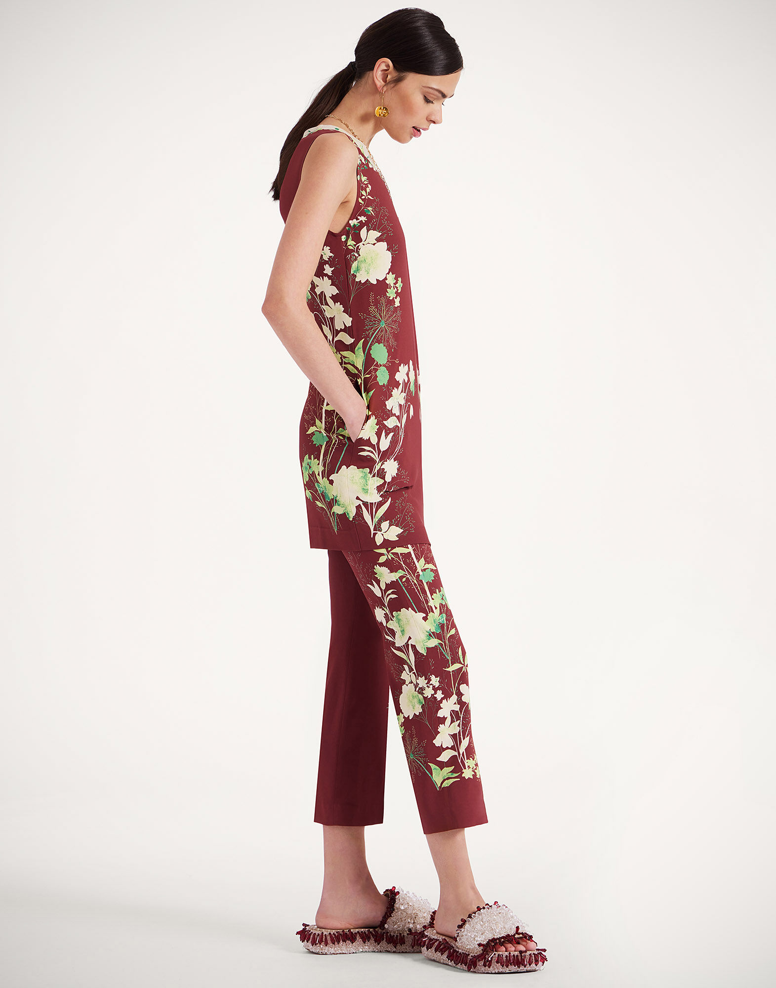 La DoubleJ Stretch Tunic Woodland Plac&eacute;e Burgundy TOP0053VIS011WOD01RE02