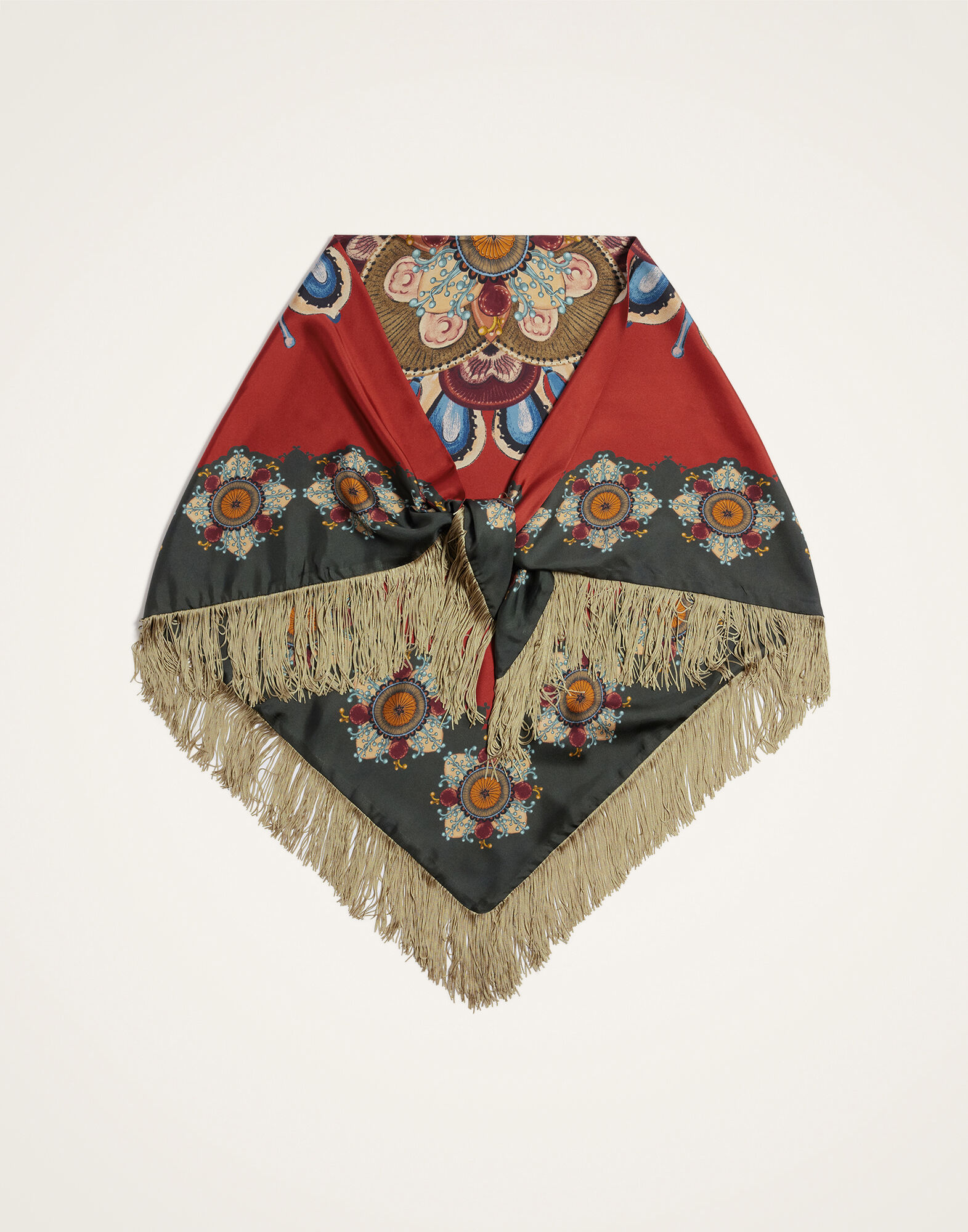 La DoubleJ Fringe Triangle Scarf Nucleus Plac&eacute;e Rust SCA0076SIL006NUC06OR04