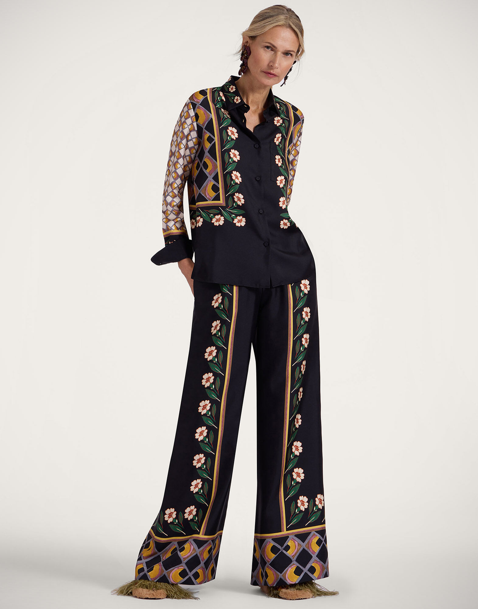 La DoubleJ Palazzo Pants Dazed Plac&eacute;e Black TRO0026SIL001DAZ01BL01