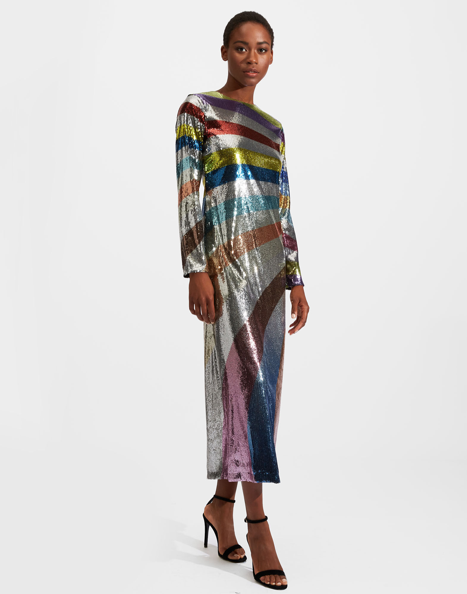 La DoubleJ Supreme Swing Dress Rainbow Sequins Plac&eacute;e DRE0445PAI004RSS0001