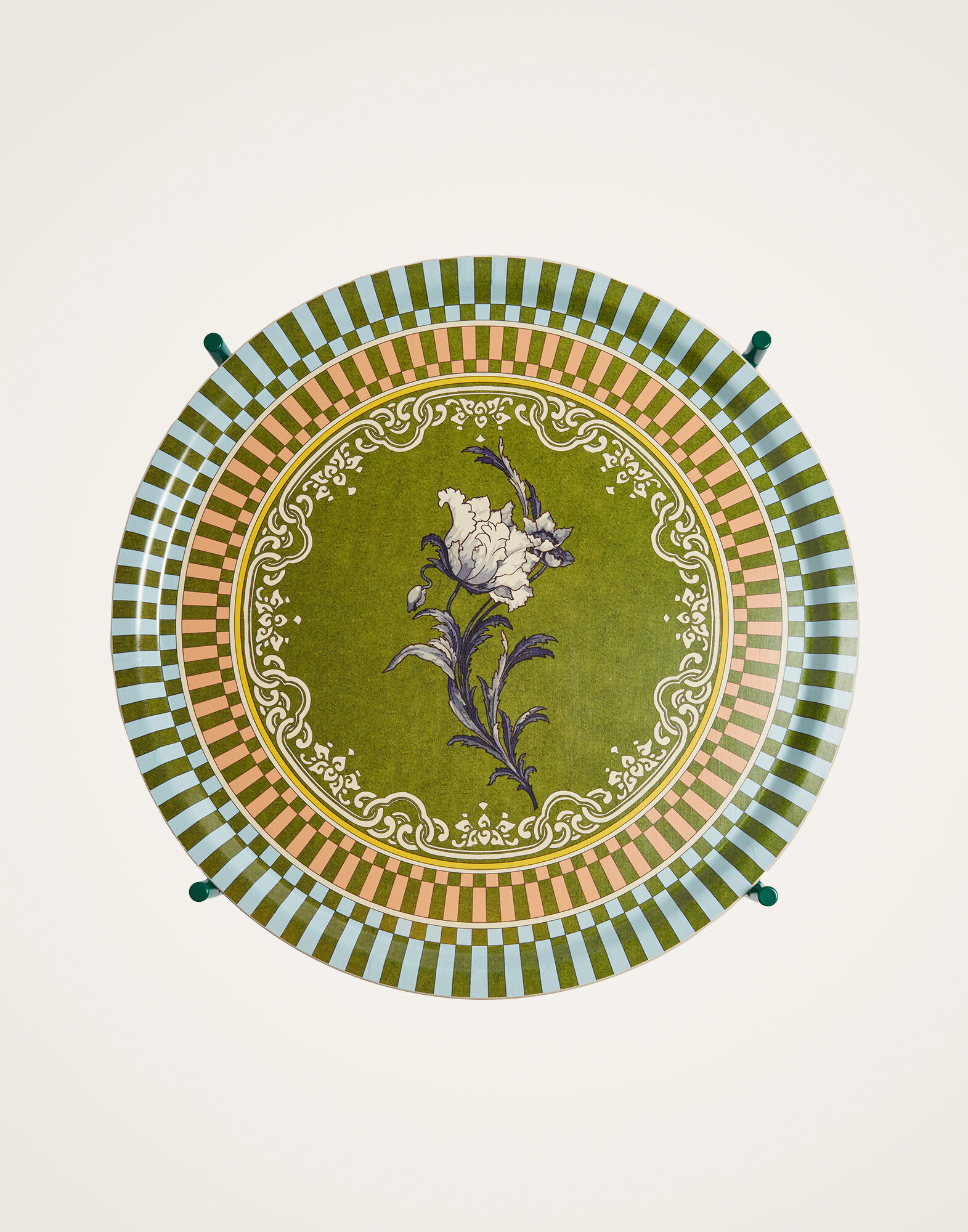 La DoubleJ Large Round Printed Tray Nymph Bloom Fiesole Green TRA0006WOD001NYB01GR16