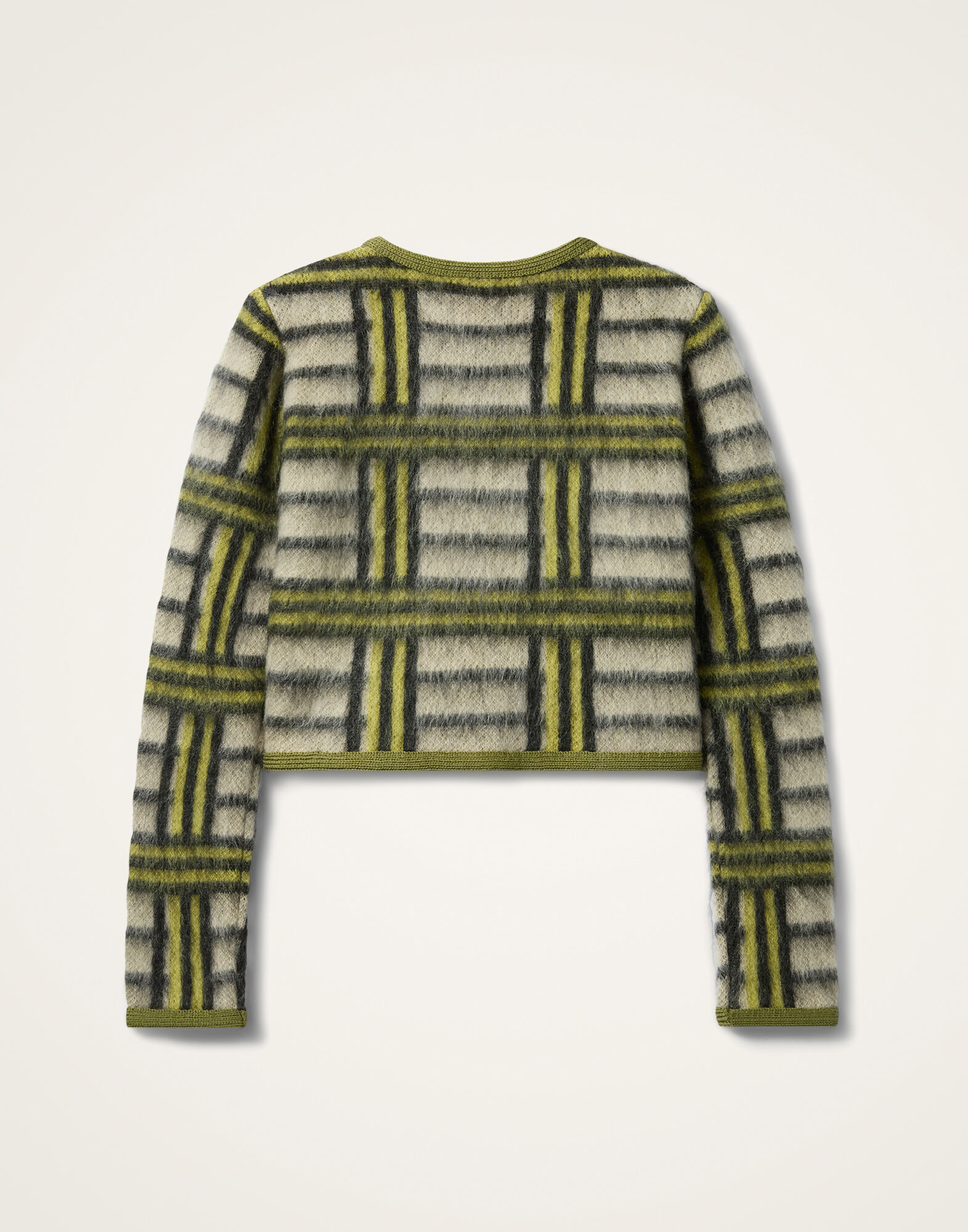 La DoubleJ Check Cardigan Kells Check Ecru, Light Green, and Black PUL0410KNI220VA519BR05