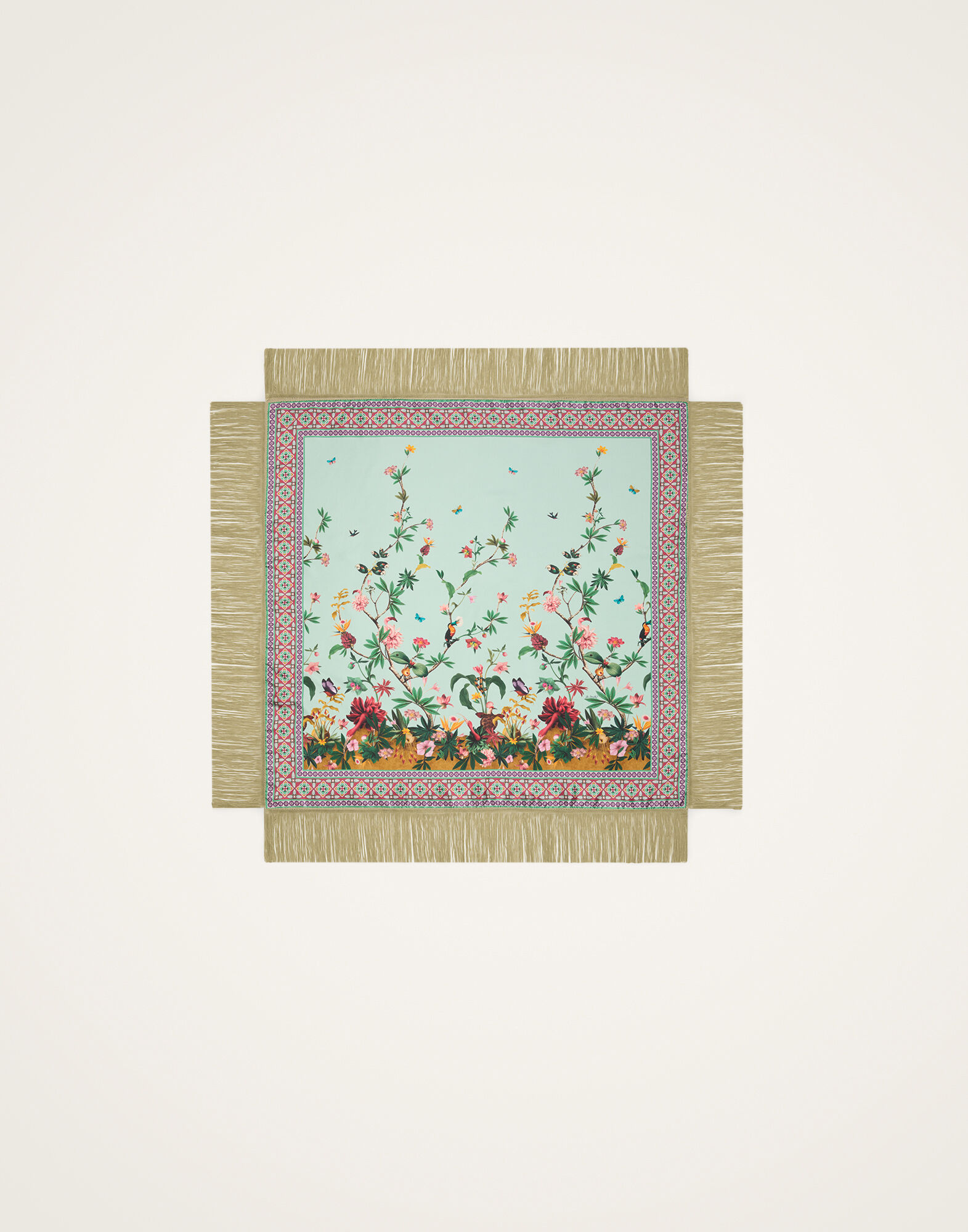 La DoubleJ Reversible Fringe Foulard 90 Zooflora Plac&eacute;e Light Blue SCA0073SIL006ZOF06BU01