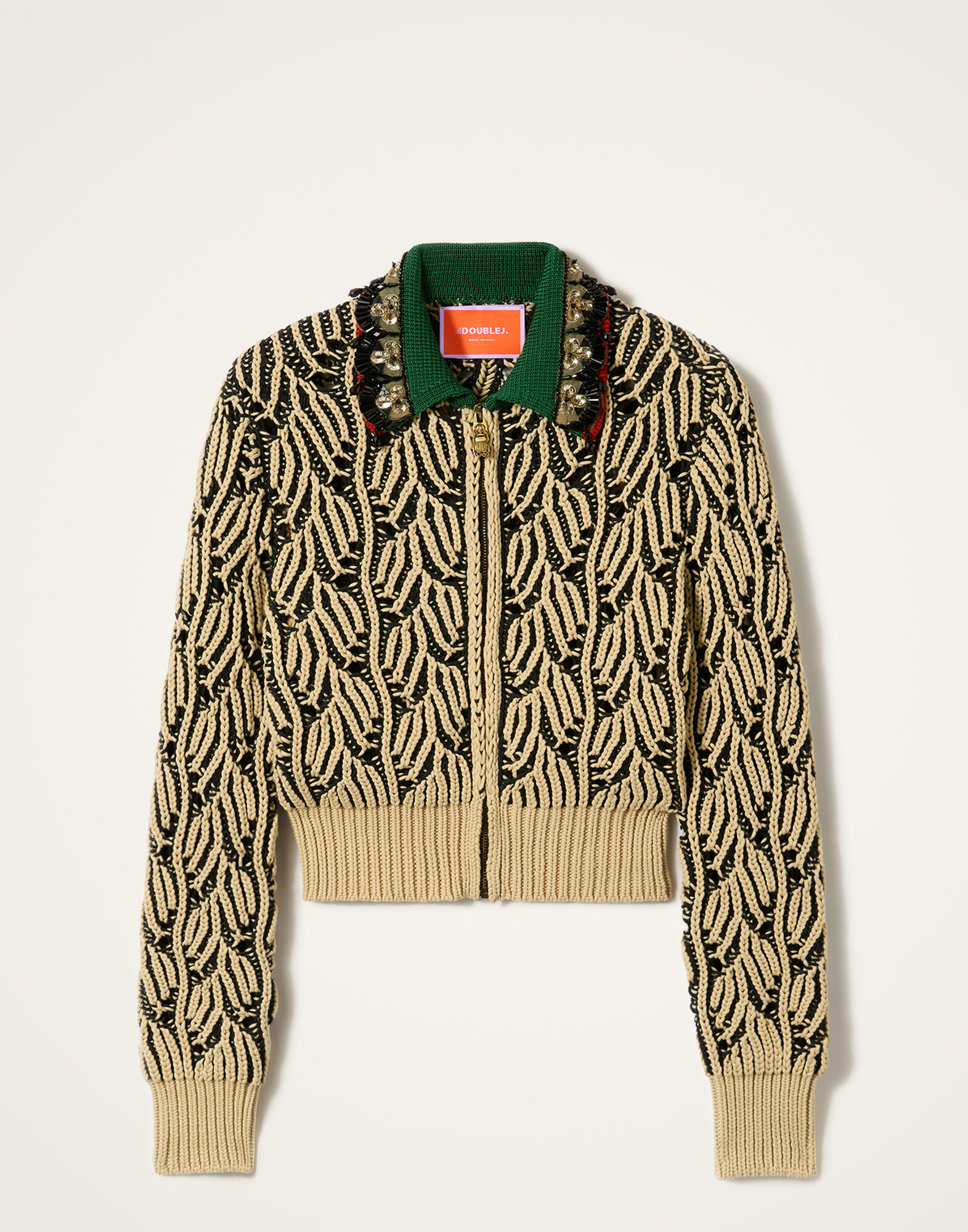 La DoubleJ Picture Cardigan Bicolor Black & Beige PUL0370KNI198VA469BR01