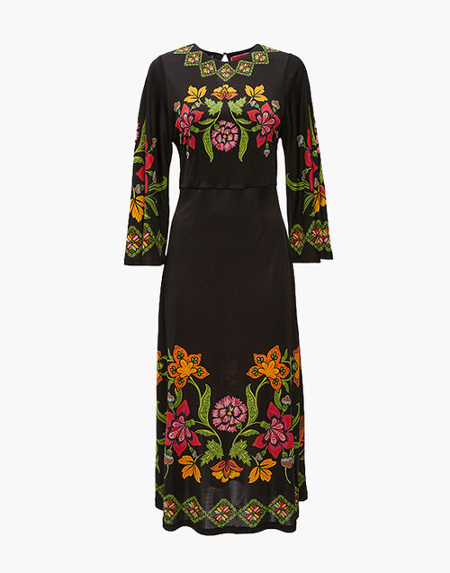 La DoubleJ Sorella Dress (Plac&eacute;e) Folk Flowers Nero Plac&eacute;e DRE0233JER022FFL0004