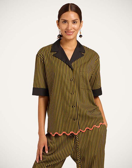 La DoubleJ Boxy Shirt Pinstripe Green SHI0170VIS029STR09GR02