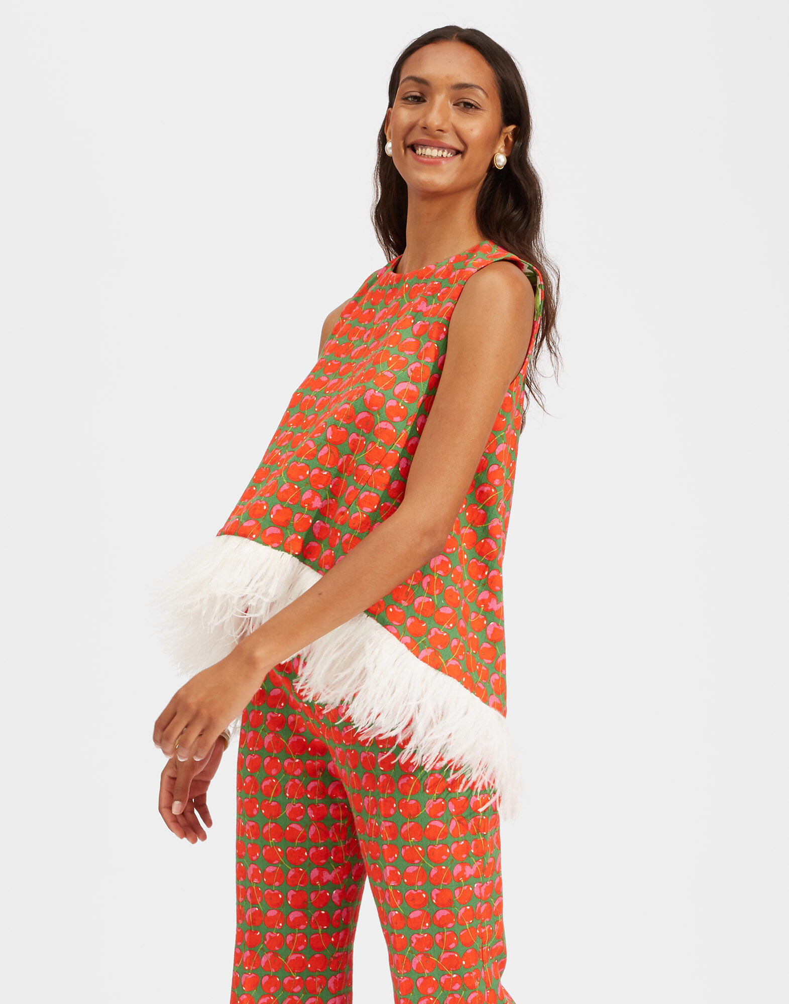 La DoubleJ La Scala Top (With Feathers) Green Cherries TOP0013COT005CHY0001