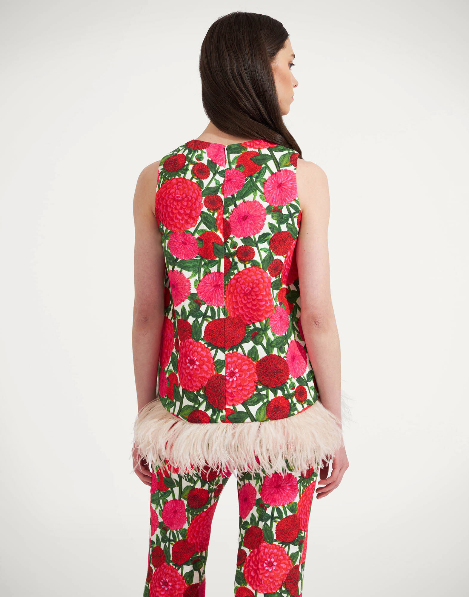 La DoubleJ La Scala Top (With Feathers) Pink Dahlias TOP0013COT005DAH001