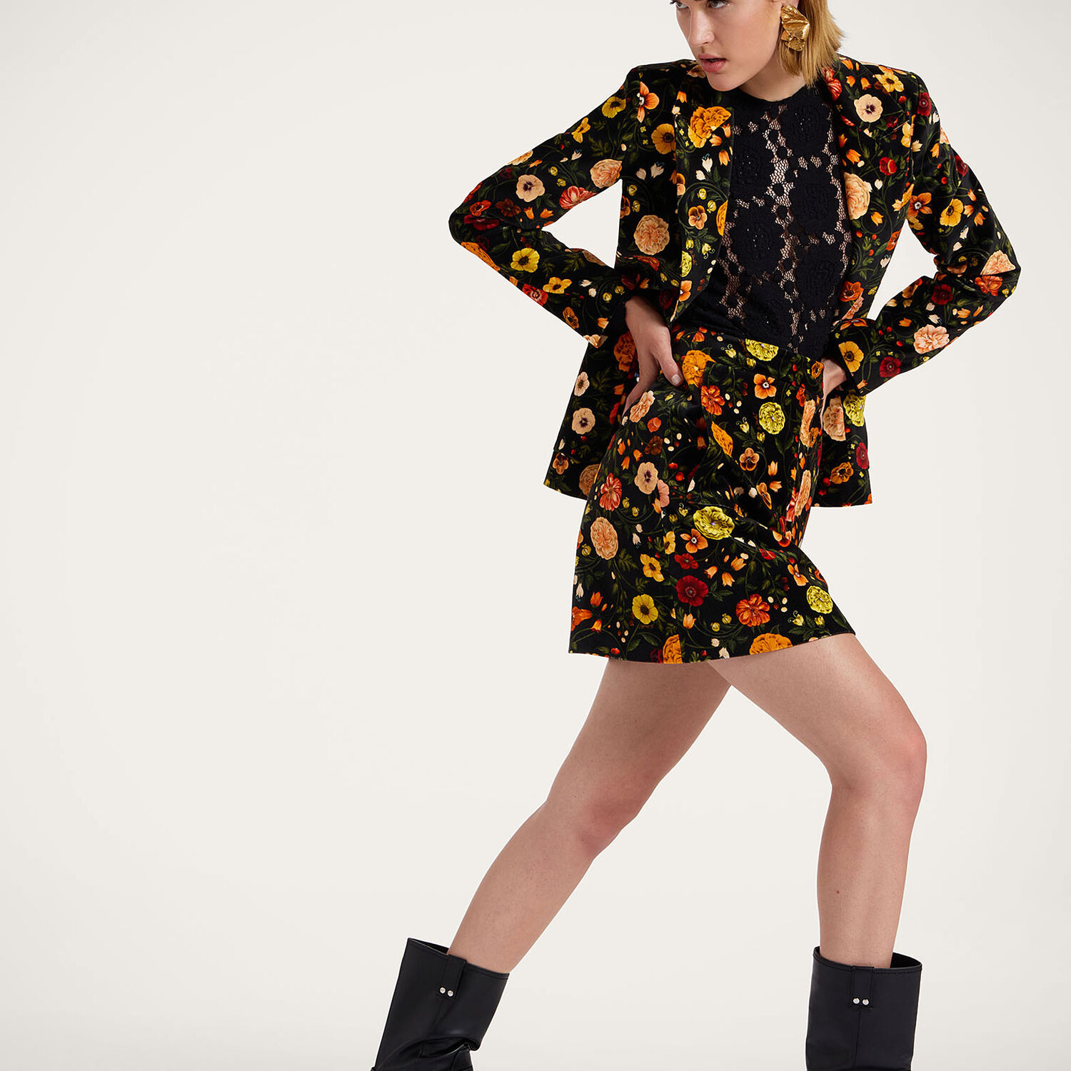 La Doublej 24 7 Single Breasted Floral Jacket In Botticelli Black