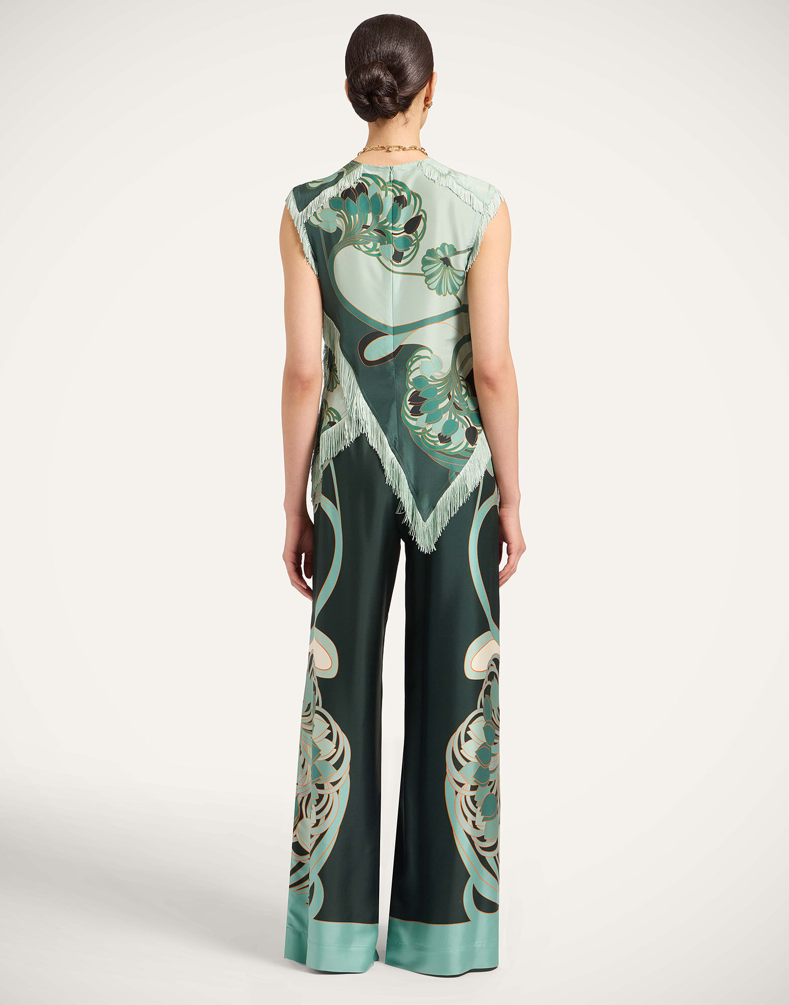 La DoubleJ Palazzo Pants Blooming Tulip Plac&eacute;e Dark Green TRO0026SIL001BTU01GR03